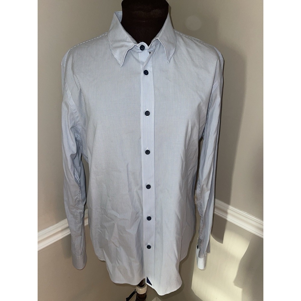 Untuckit Blue White Stripe Button Down Shirt Mens L